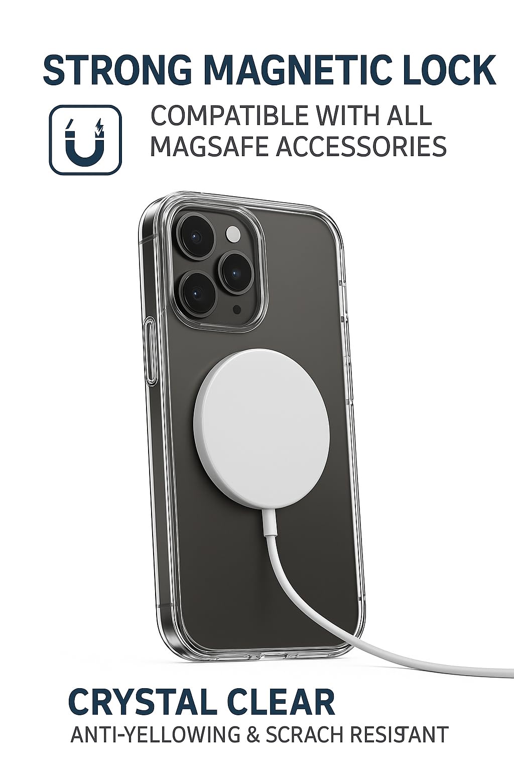 Clear Magnet Safe Compatible iPhone Case, Shockproof Slim Protection with 36 Magnets, Transparent Cover for iPhone 11-16 Pro Max Plus Mini Series
