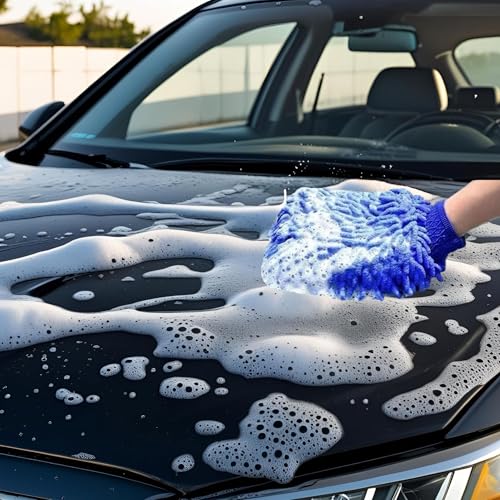 Chenille Car Wash Mitt – Ultra-Soft Double-Sided Microfiber Glove for Cars, Trucks, Boats & Shower – Scratch-Free, Super Absorbent Wash Mitt with Elastic Cuff (Single, 2 Pack, 5 Pack)