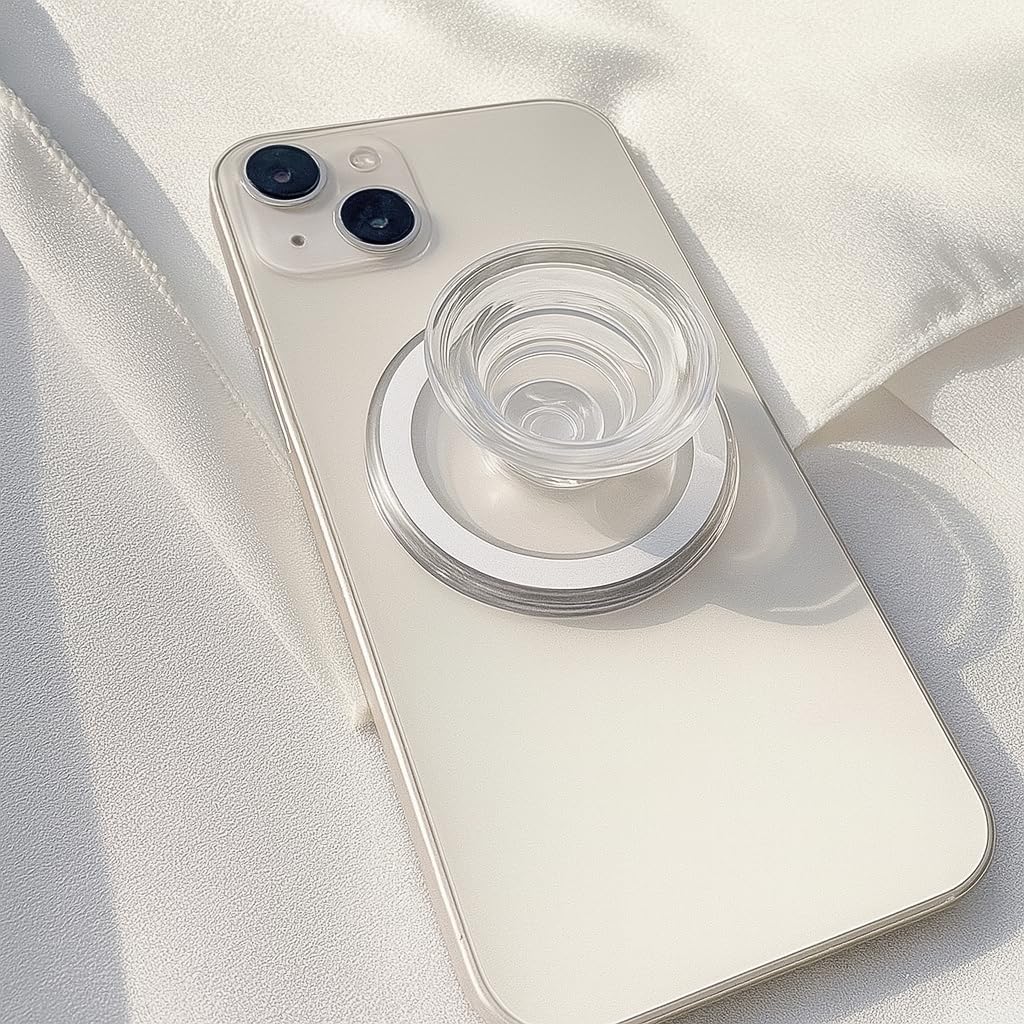 MagPop Magnetic Phone Grip, Slim Reusable Pop Grip Stand for iPhone, No Adhesive, Wireless Charging Compatible, Rotating Kickstand for Video Calls & Content Creation