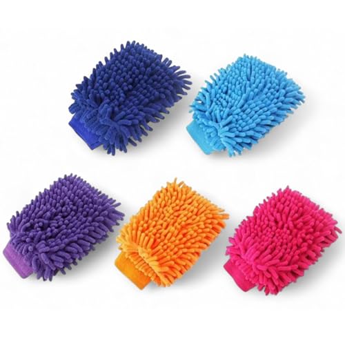 Chenille Car Wash Mitt – Ultra-Soft Double-Sided Microfiber Glove for Cars, Trucks, Boats & Shower – Scratch-Free, Super Absorbent Wash Mitt with Elastic Cuff (Single, 2 Pack, 5 Pack)