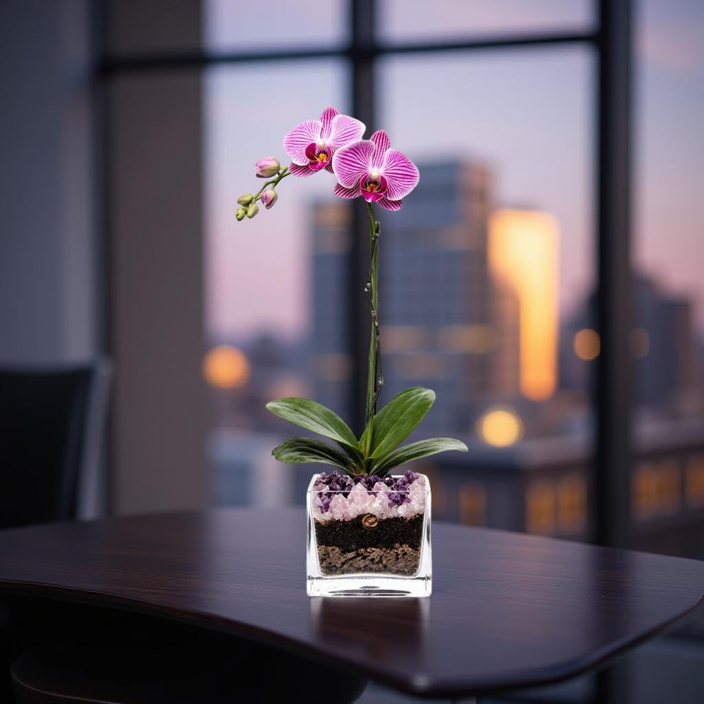 Live Phalaenopsis Orchid Plant - Premium Single Stem with Crystal Accent - Easy Care Indoor Houseplant -Birthday Gift