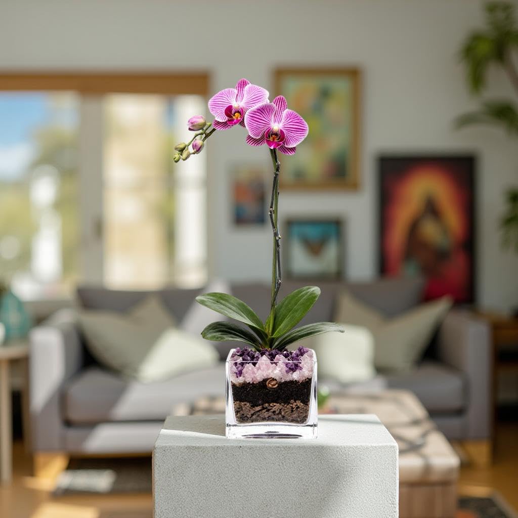 Live Phalaenopsis Orchid Plant - Premium Single Stem with Crystal Accent - Easy Care Indoor Houseplant -Birthday Gift