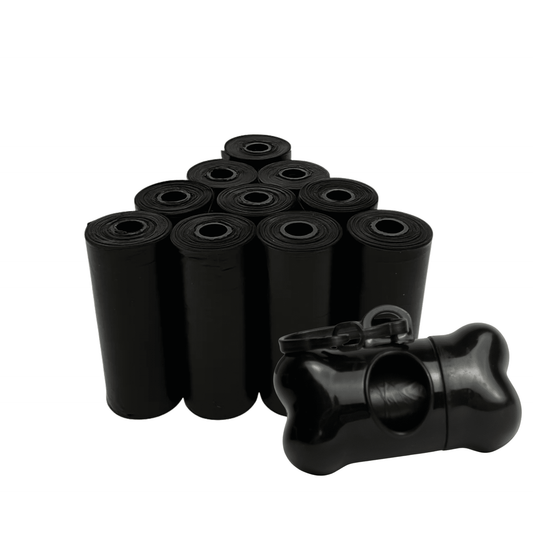The Room Collective Dog Poop Bags with Bone Dispenser, 150 Count – Black, Leak-Proof & Tear-Resistant, 10 Refill Rolls
