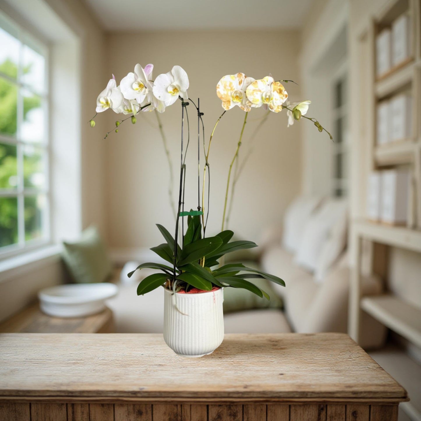 Premium White Phalaenopsis Orchid Plant - Live Triple Stem Indoor Orchid - Easy Care Home Decor Flowering Houseplant Gift - Perfect for Birthday Anniversary