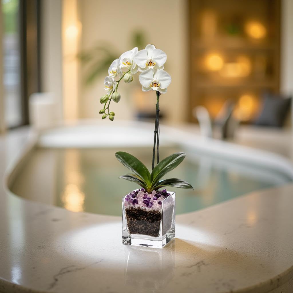 Live Phalaenopsis Orchid Plant - Premium Single Stem with Crystal Accent - Easy Care Indoor Houseplant -Birthday Gift