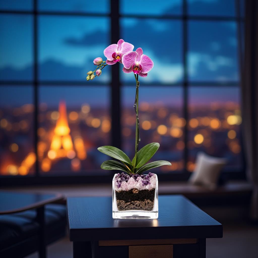 Live Phalaenopsis Orchid Plant - Premium Single Stem with Crystal Accent - Easy Care Indoor Houseplant -Birthday Gift