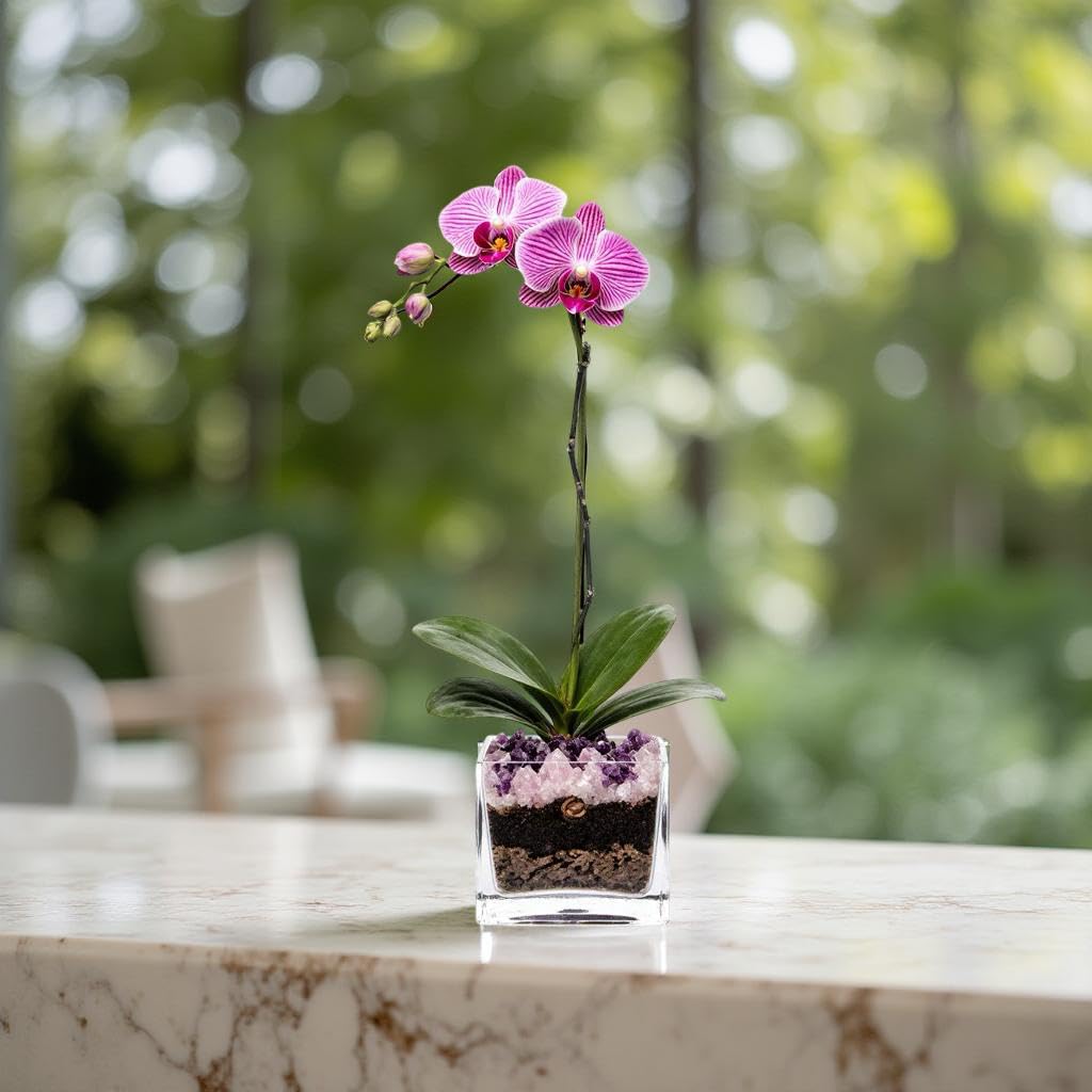 Live Phalaenopsis Orchid Plant - Premium Single Stem with Crystal Accent - Easy Care Indoor Houseplant -Birthday Gift