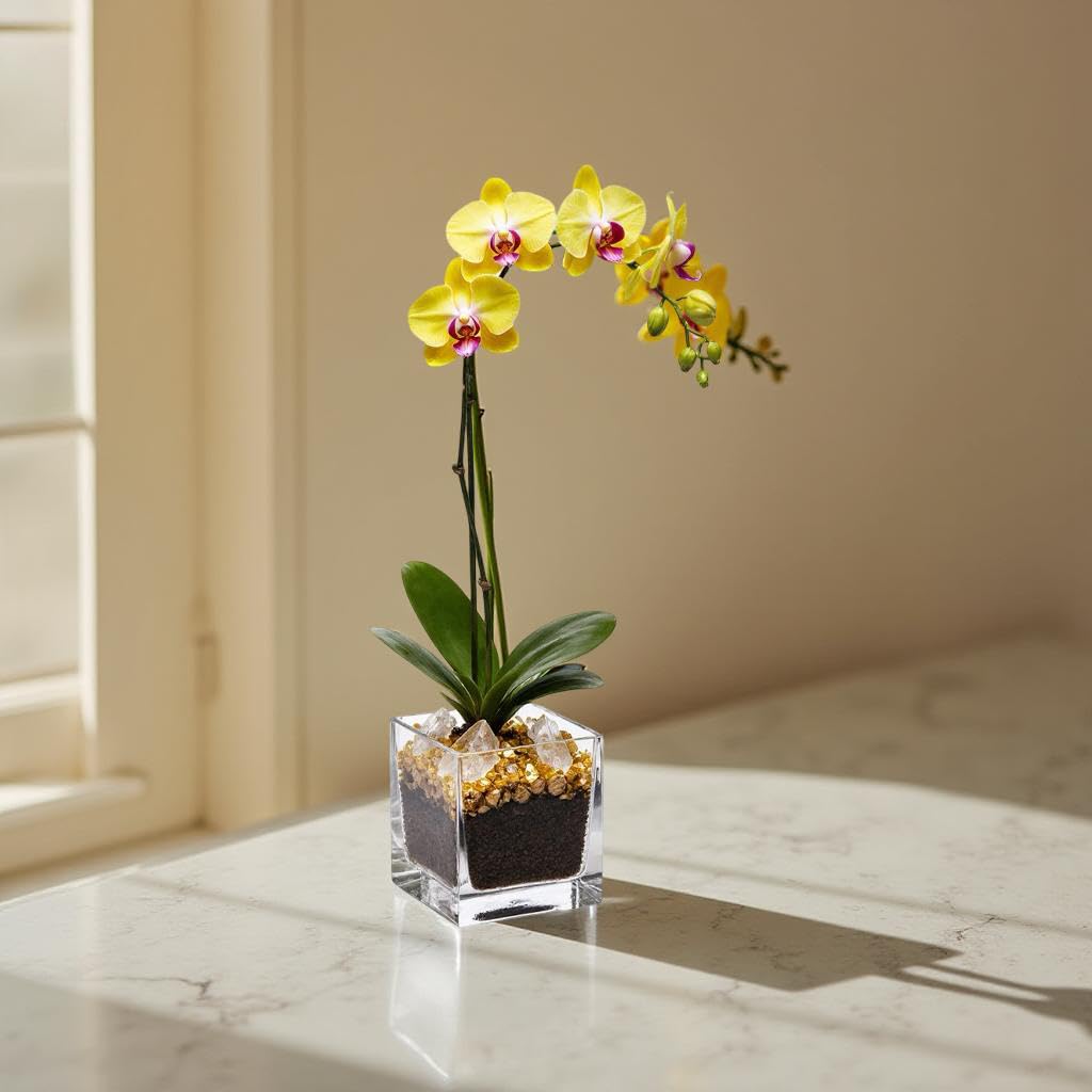 Live Phalaenopsis Orchid Plant - Premium Single Stem with Crystal Accent - Easy Care Indoor Houseplant -Birthday Gift