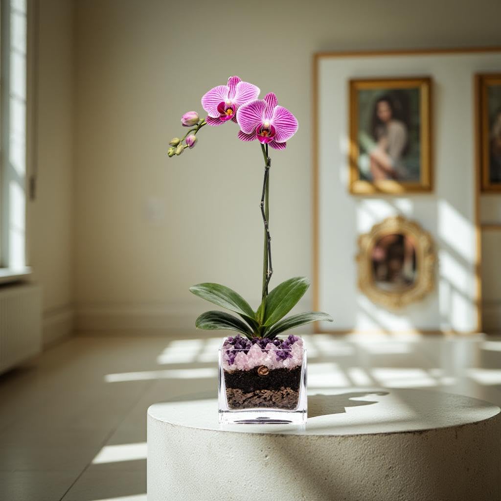 Live Phalaenopsis Orchid Plant - Premium Single Stem with Crystal Accent - Easy Care Indoor Houseplant -Birthday Gift