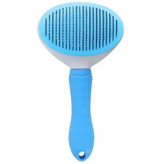 The Room Collective Self-Cleaning Pet Brush for Dogs & Cats – Blue, Deshedding Grooming Tool with One-Click Button