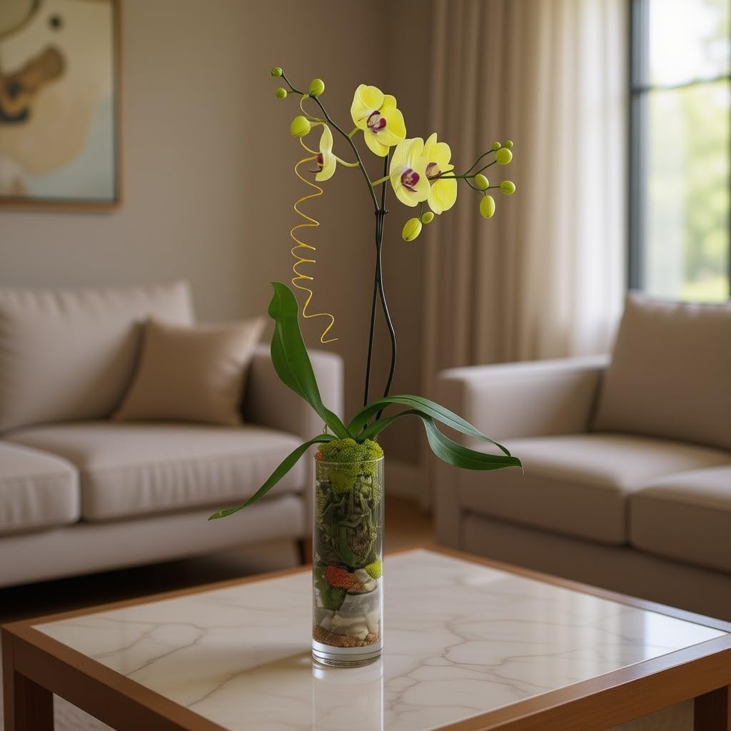 Live Yellow Phalaenopsis Orchid Plant - Premium Single Stem Indoor Orchid - Easy Care Home Decor Flowering Houseplant Gift - Perfect Birthday Present